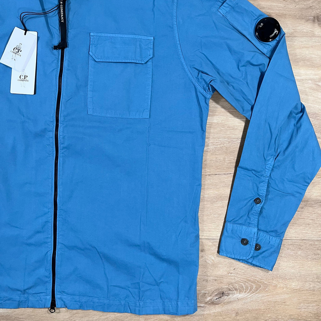 CP Company Organic Gabardine Lens Overshirt in Aegean Blue -Usfansport