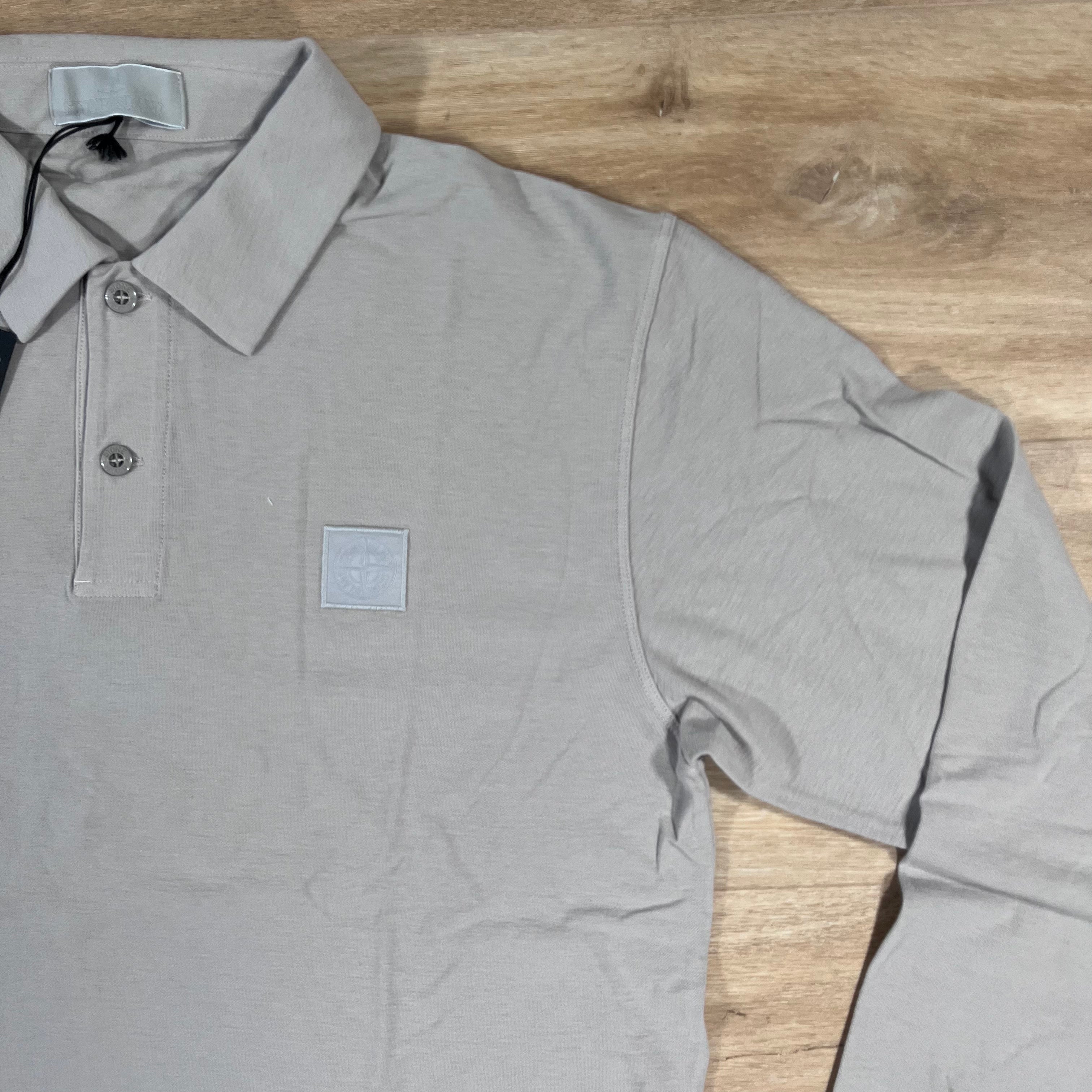 Stone Island Crepe Cotton Long-Sleeved Ghost Polo Shirt in Dust Grey -Usfansport