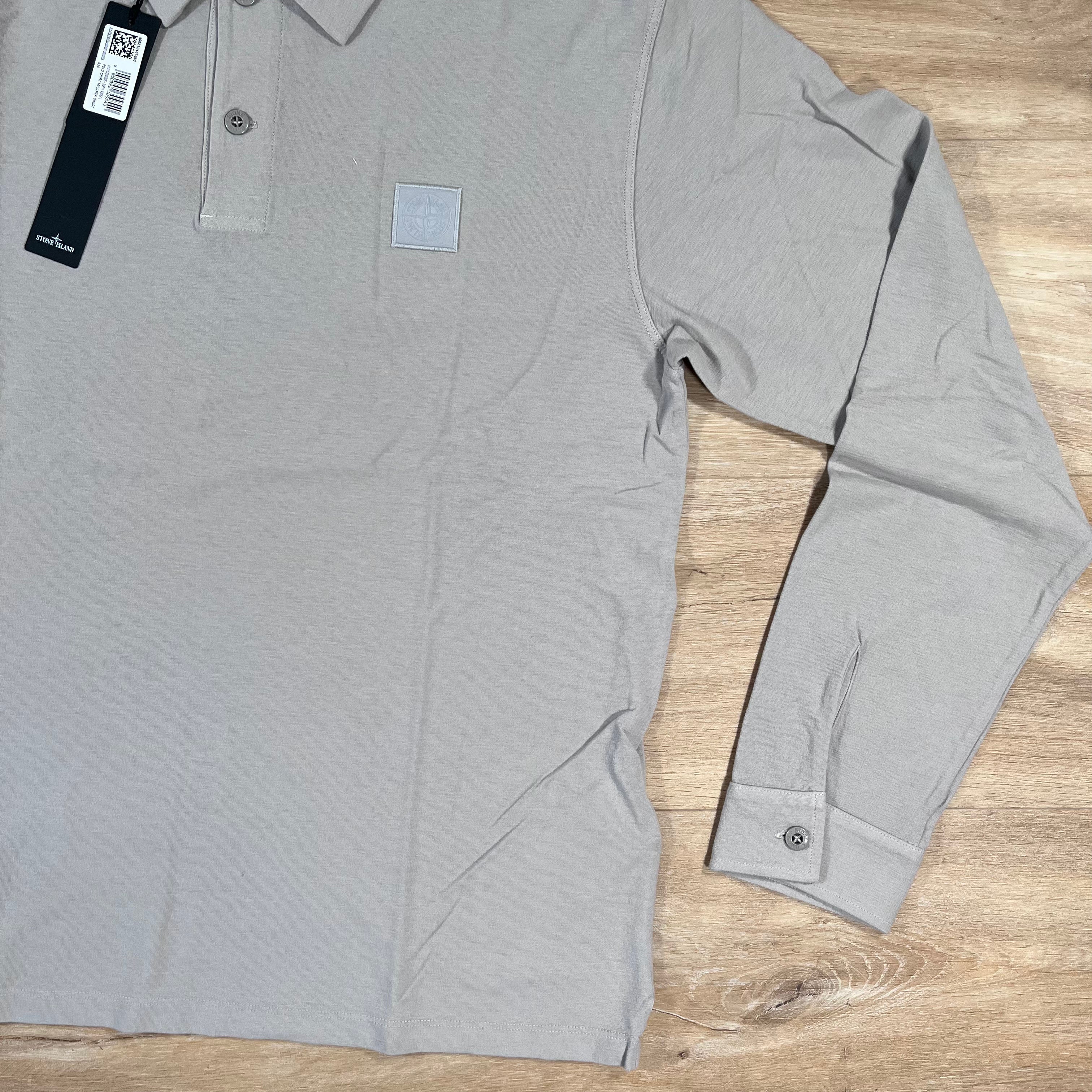 Stone Island Crepe Cotton Long-Sleeved Ghost Polo Shirt in Dust Grey -Usfansport
