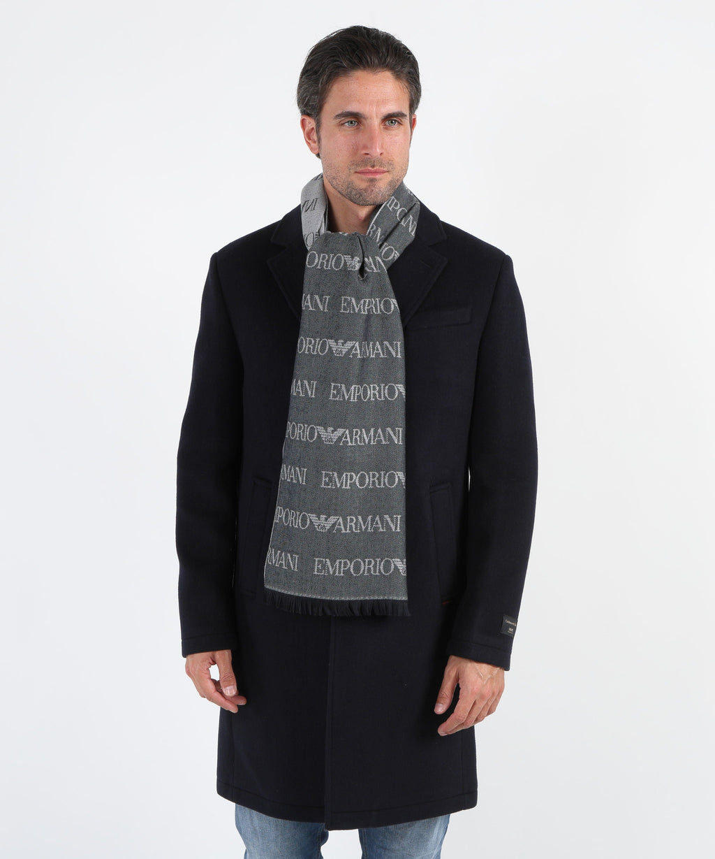 EMPORIO ARMANI Sciarpa Uomo multi logo in lana