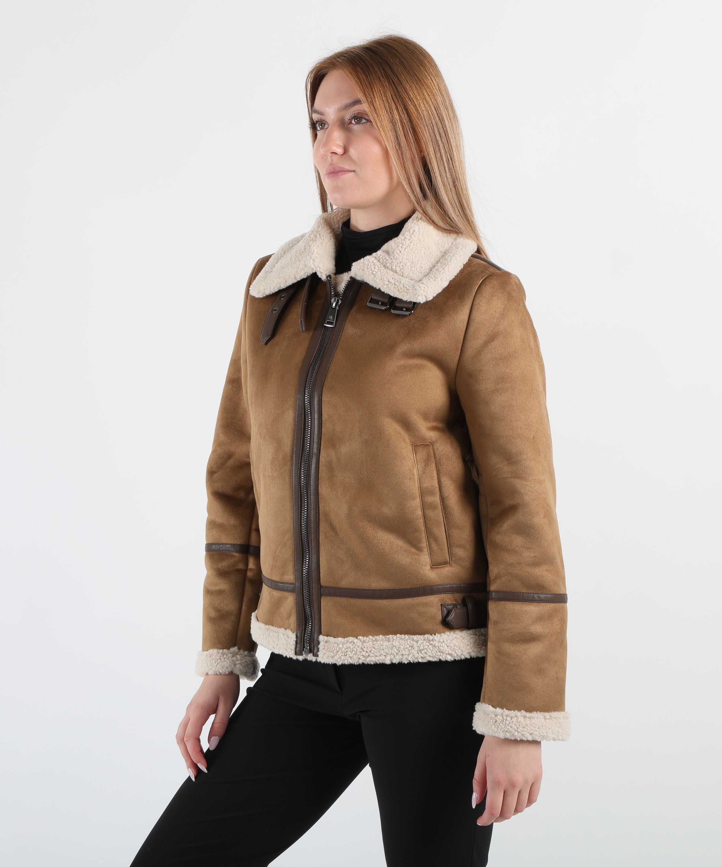 LAUREN RALPH LAUREN Giacca cammello in camoscio ecologico