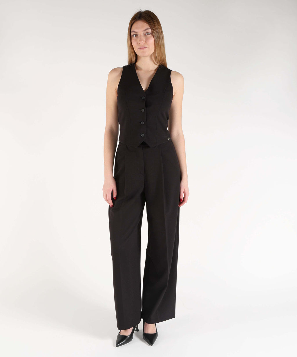 KAOS Gilet Donna in Misto Viscosa Stretch con Bottoni Logati e Logo Dorato