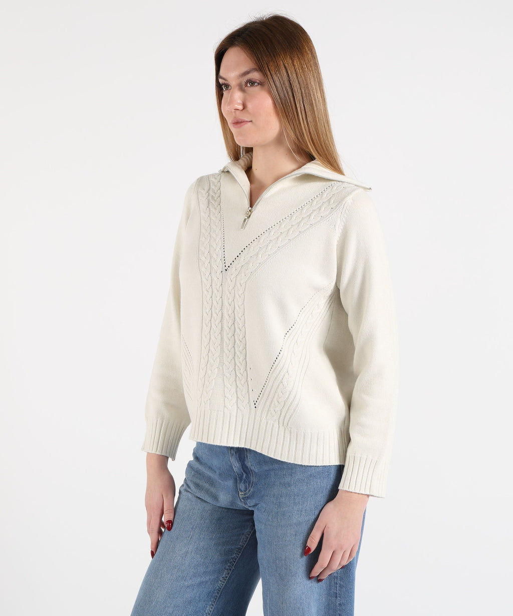 KAOS Maglia Donna Ampia con Trecce Frontali e Collo Alto con Zip