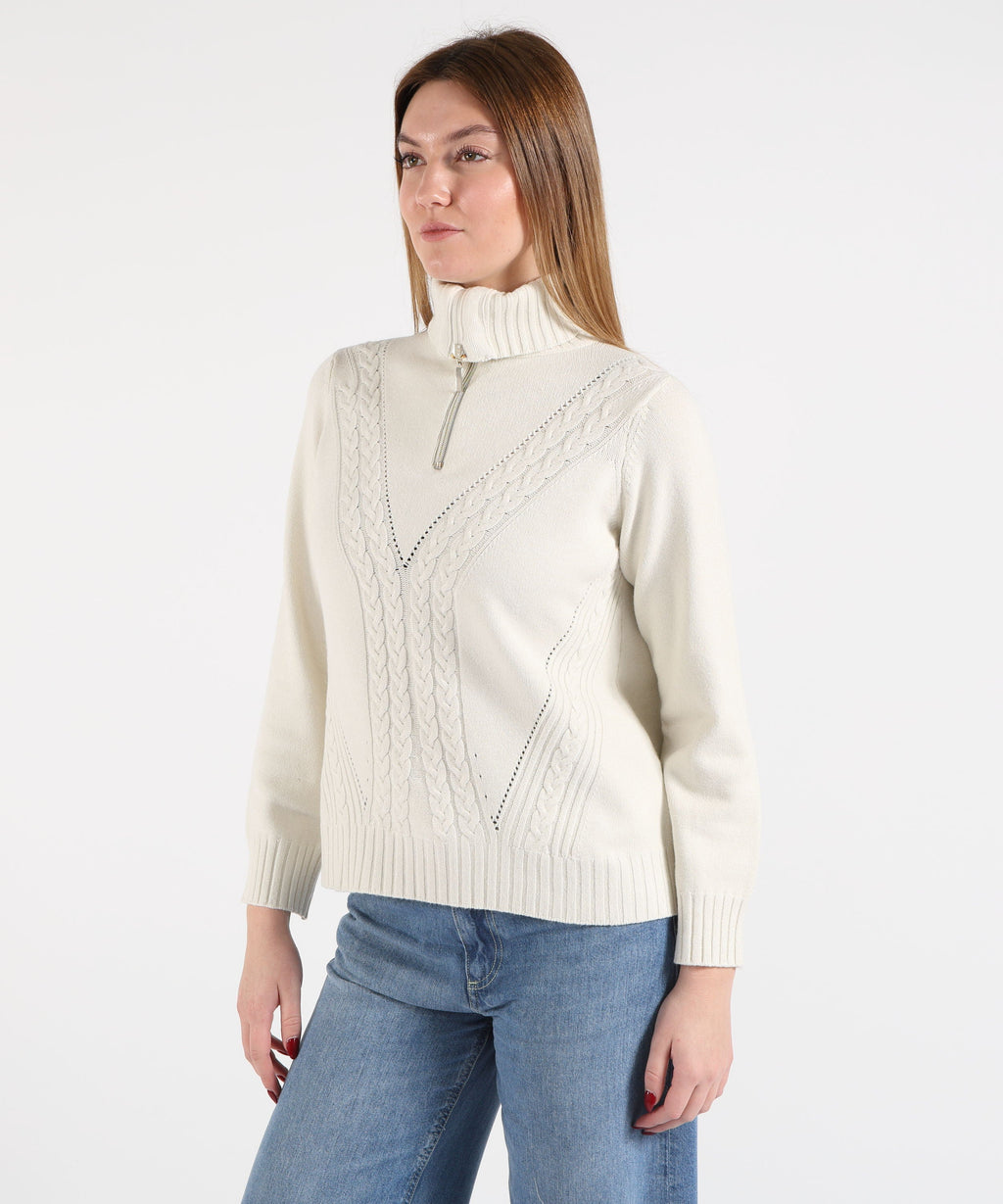 KAOS Maglia Donna Ampia con Trecce Frontali e Collo Alto con Zip
