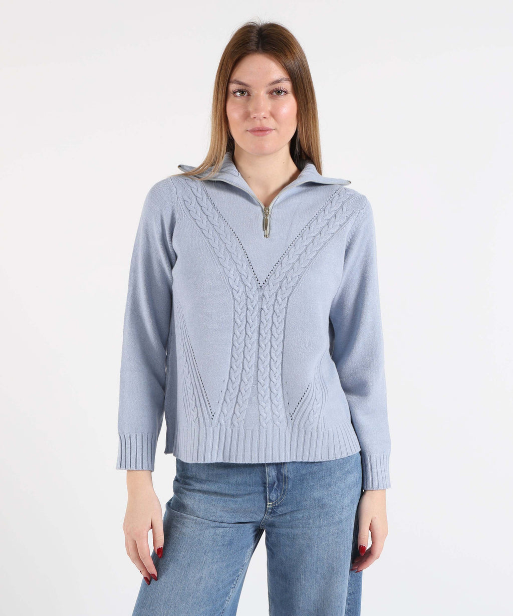 KAOS Maglia Donna Ampia con Trecce Frontali e Collo Alto con Zip