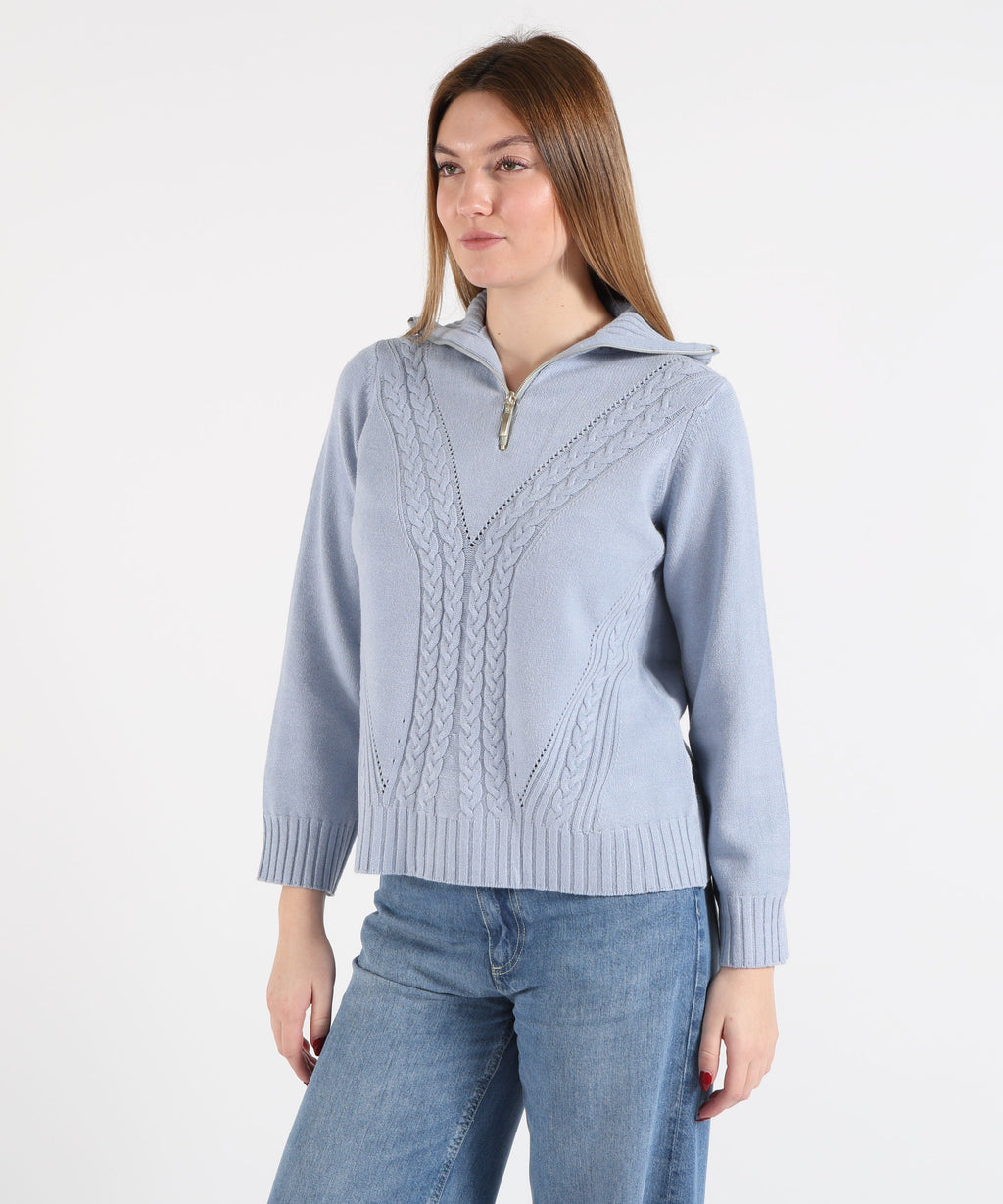 KAOS Maglia Donna Ampia con Trecce Frontali e Collo Alto con Zip