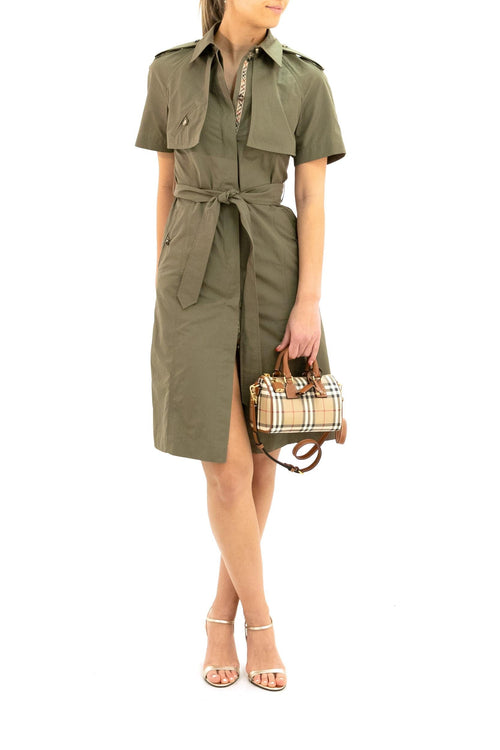 Abito trench in popeline di cotone di colore verde militare