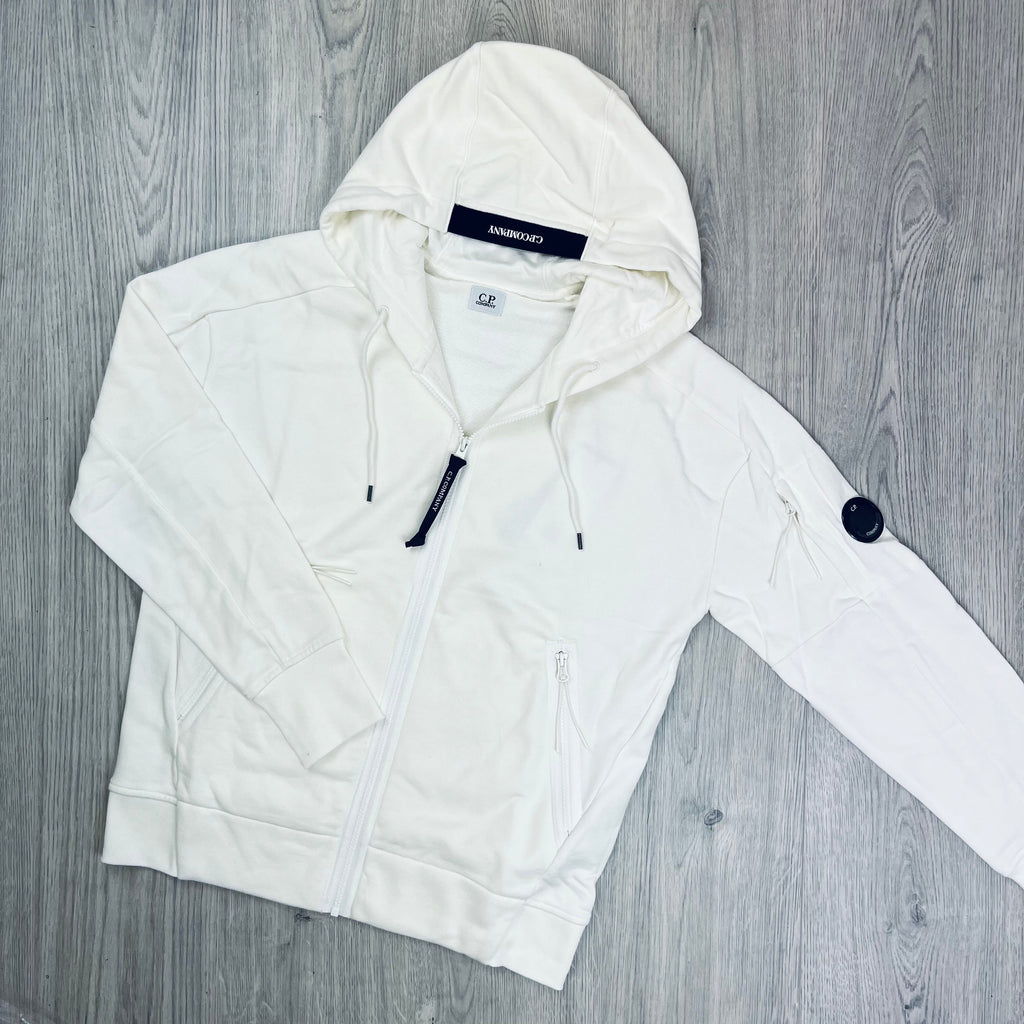 CP Company Raised Fleece Zip Hoodie - White -Usfansport