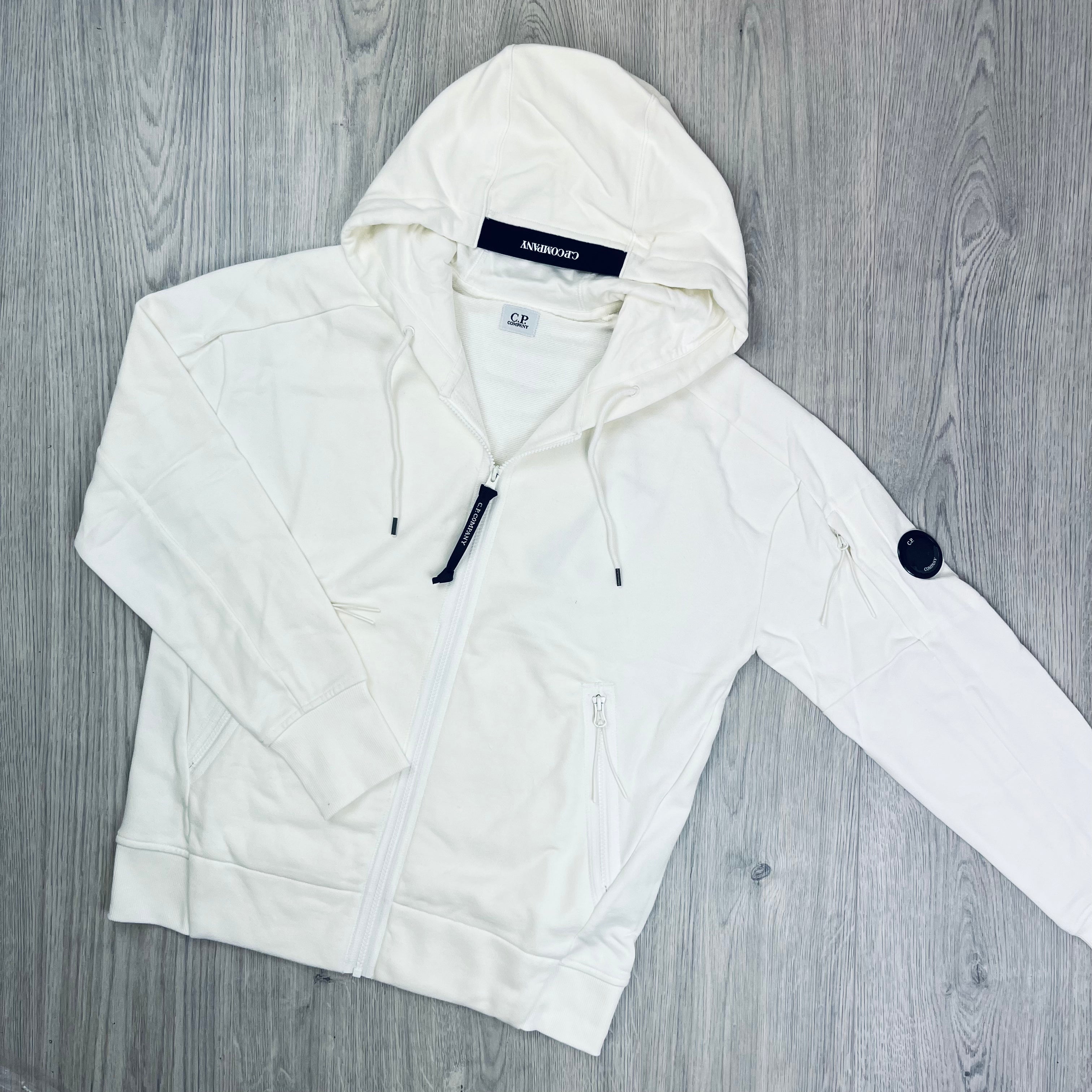 CP Company Raised Fleece Zip Hoodie - White -Usfansport