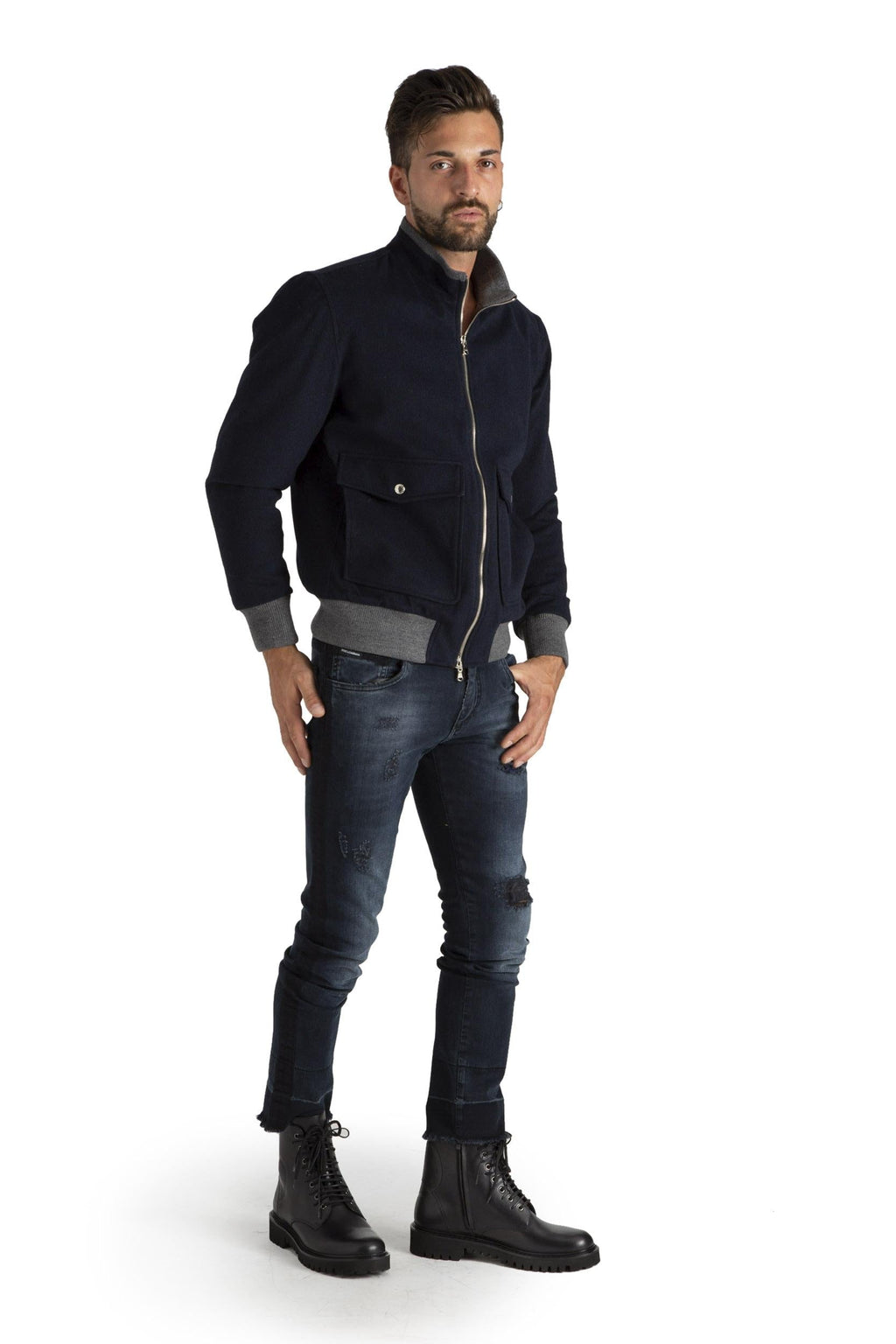 Bomber con collo alto e tasche