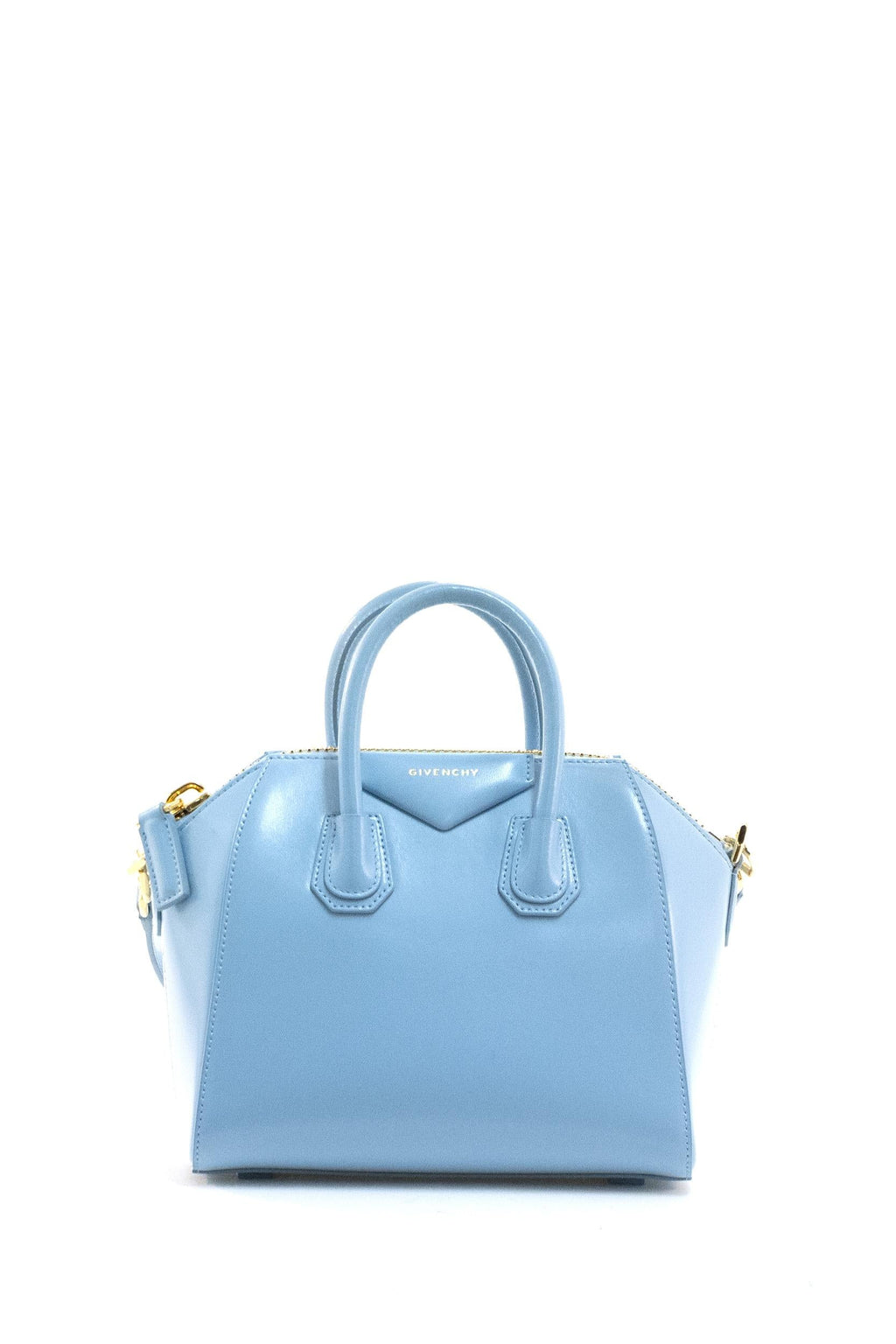 Borsa Antigona mini in pelle Box color azzurro