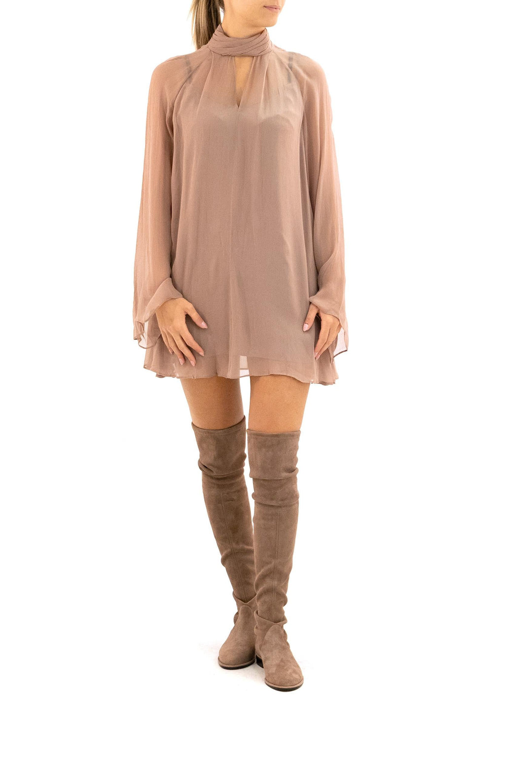 Abito Esther in chiffon trasparente color beige
