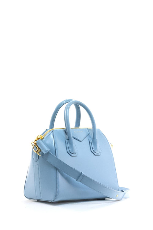 Borsa Antigona mini in pelle Box color azzurro