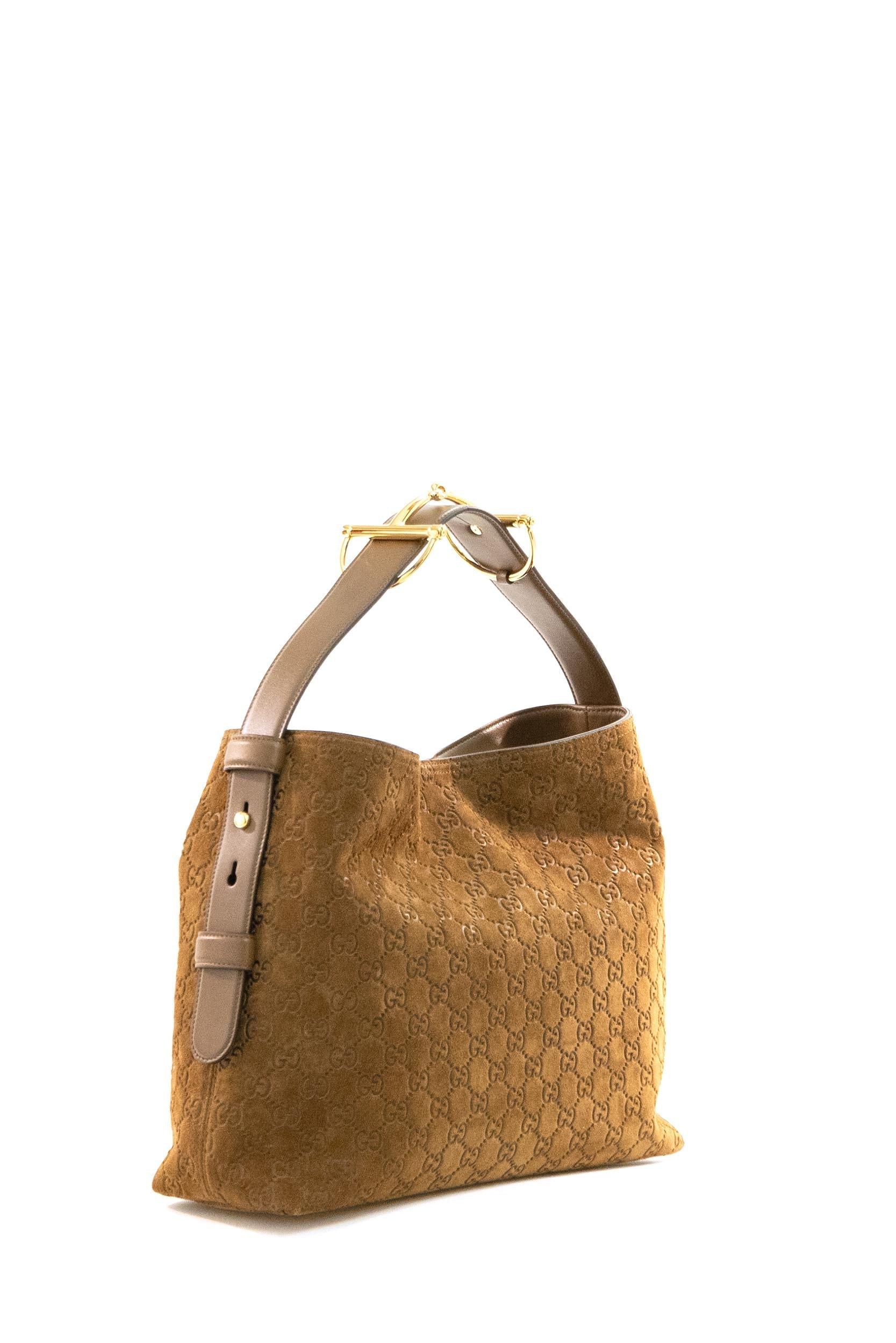 Borsa shopping Gucci Beatrix in suede GG di colore marrone