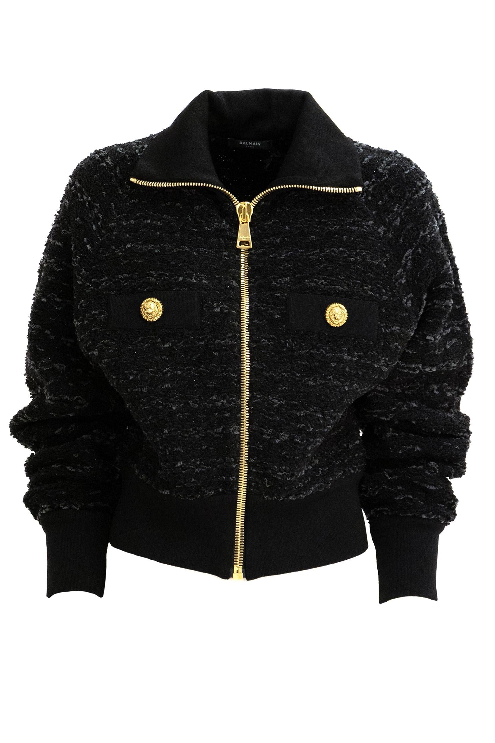 Bomber in tweed di colore nero