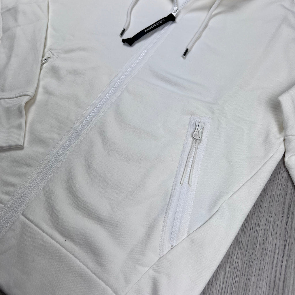 CP Company Raised Fleece Zip Hoodie - White -Usfansport
