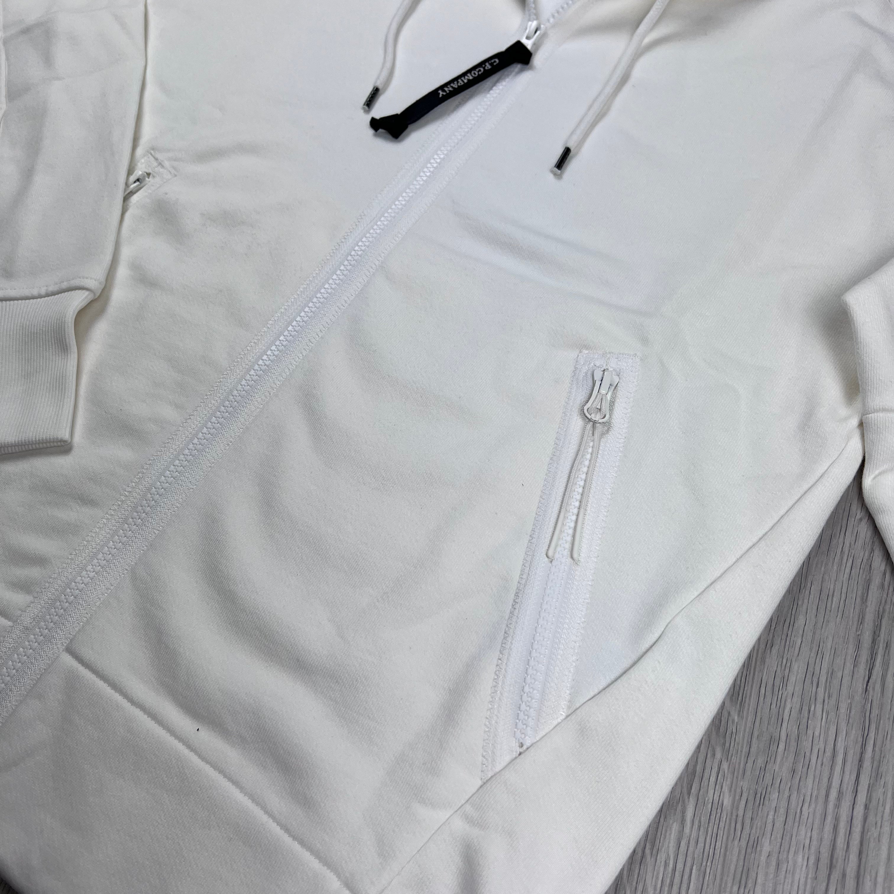 CP Company Raised Fleece Zip Hoodie - White -Usfansport