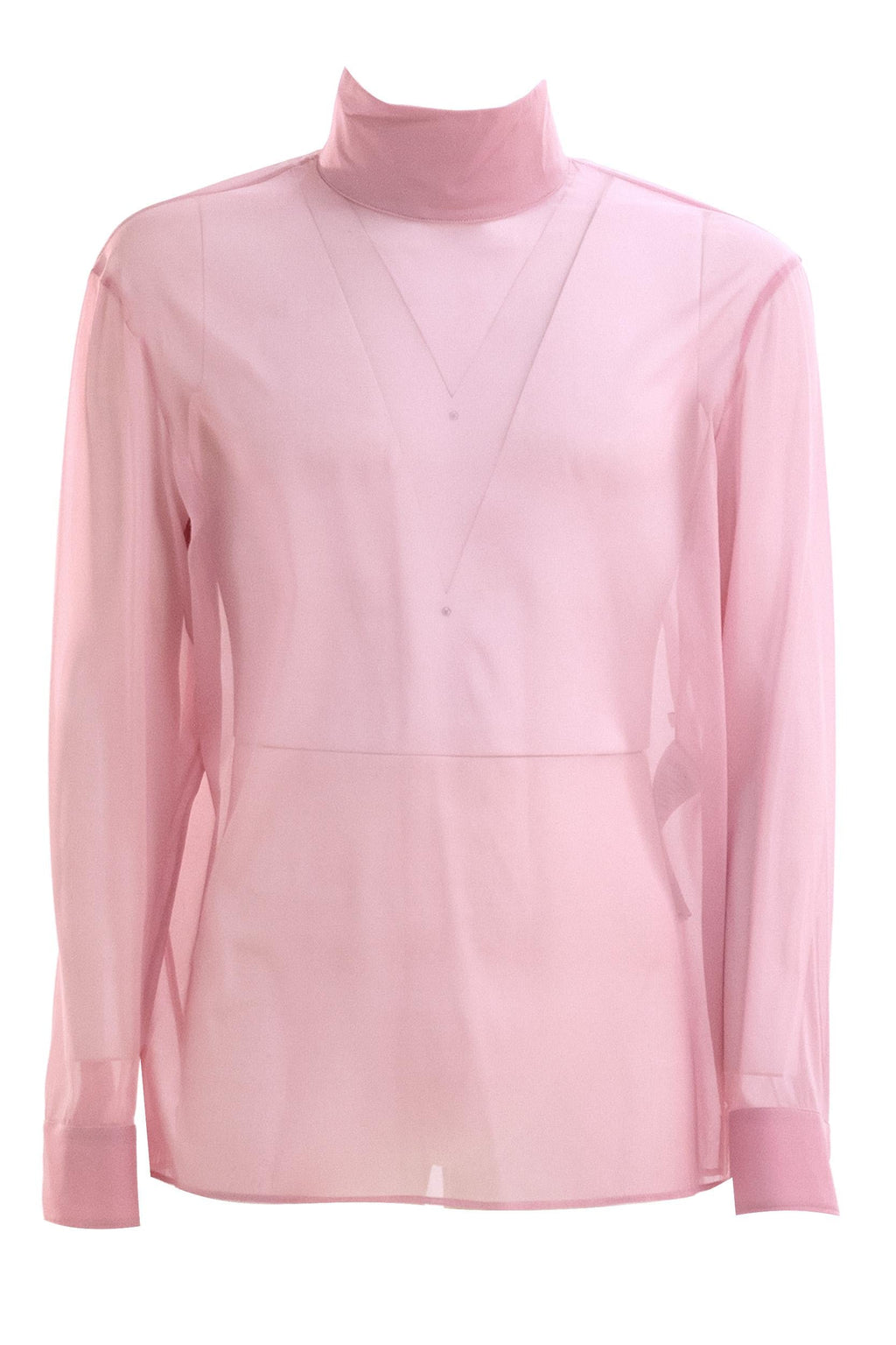 Camicia in chiffon di seta stretch color rosa