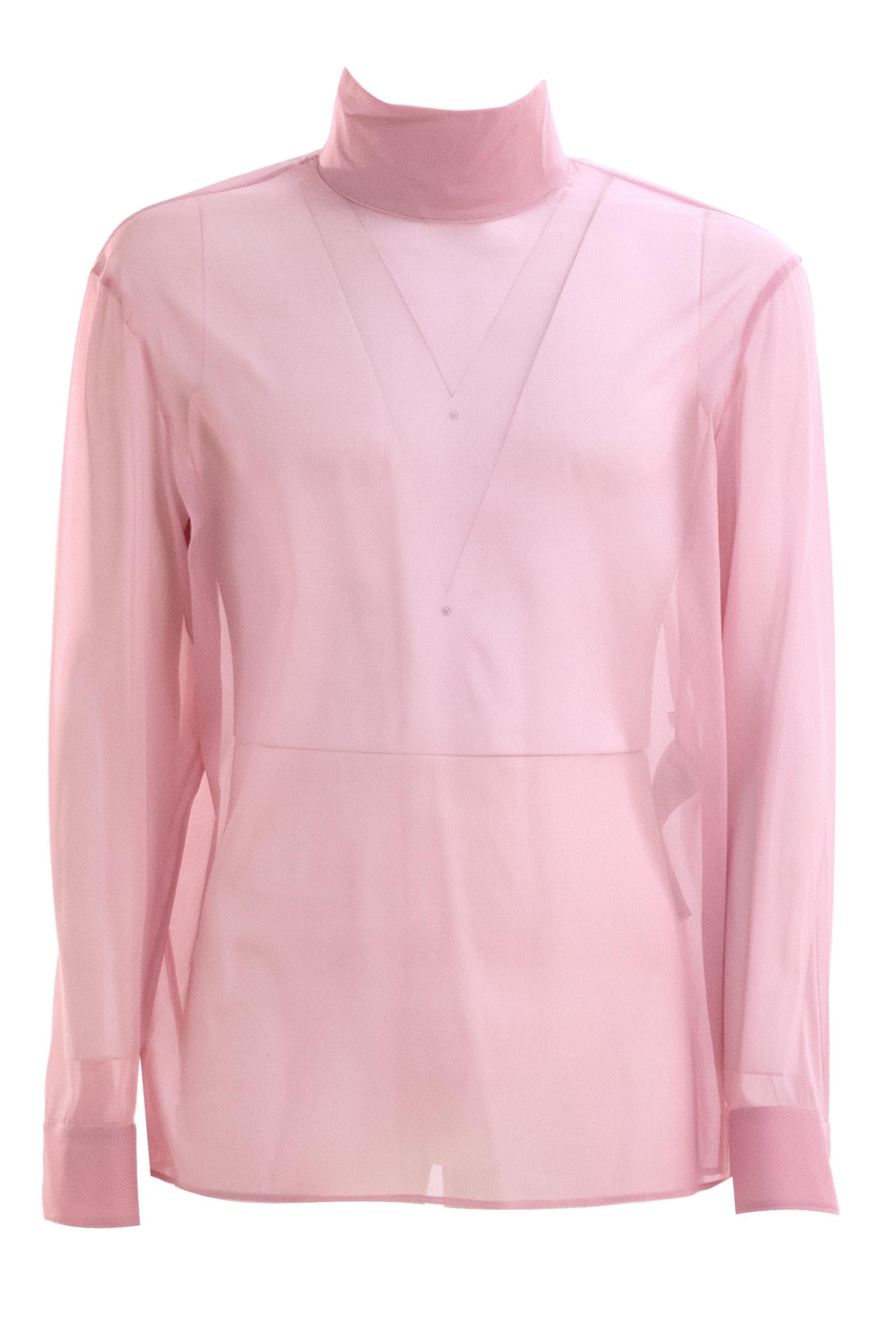 Camicia in chiffon di seta stretch color rosa