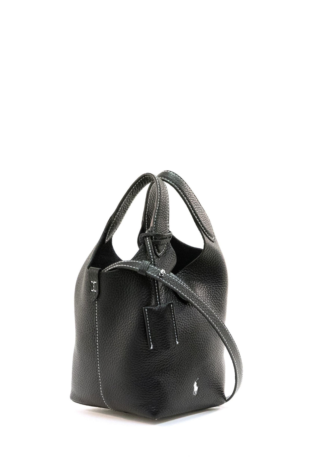 Borsa Tote Polo Play piccola in pelle martellata color nero