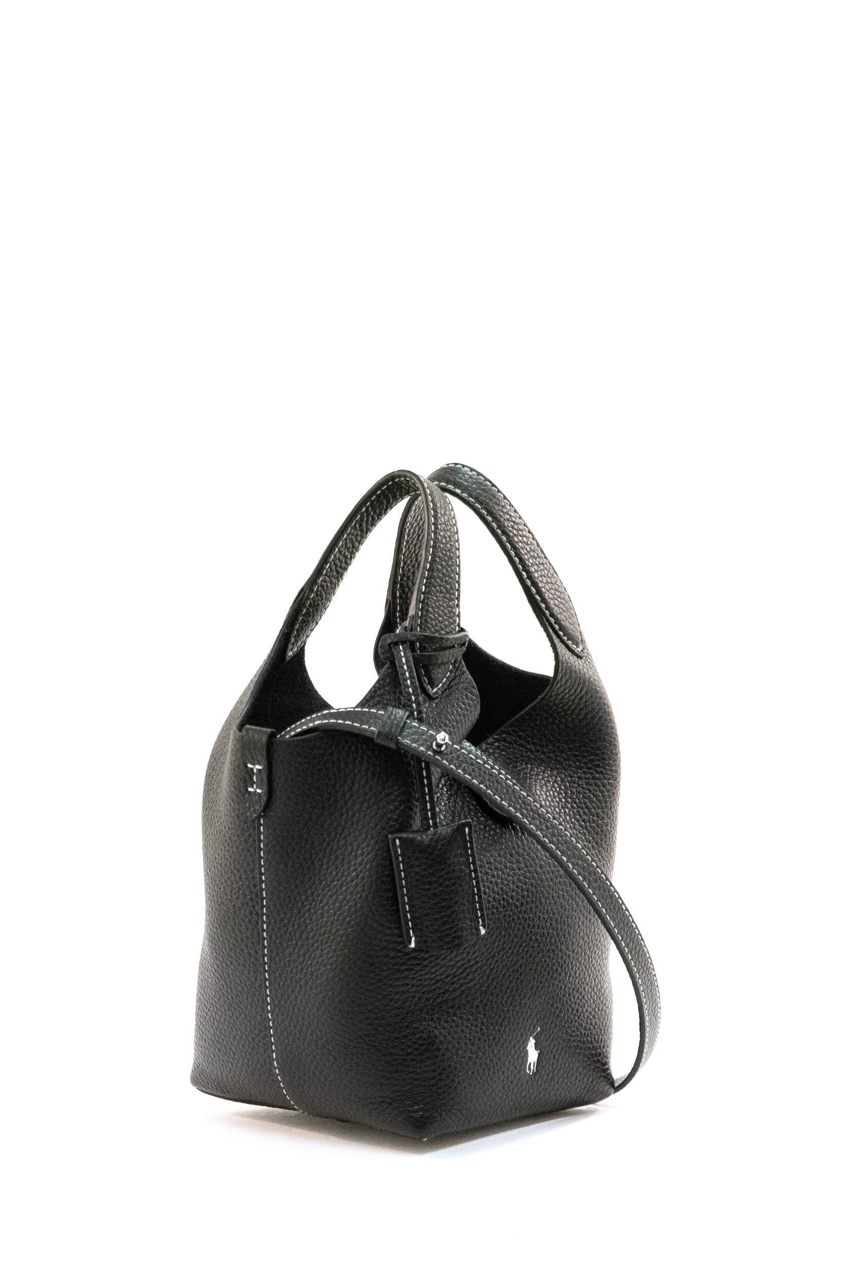 Borsa Tote Polo Play piccola in pelle martellata color nero