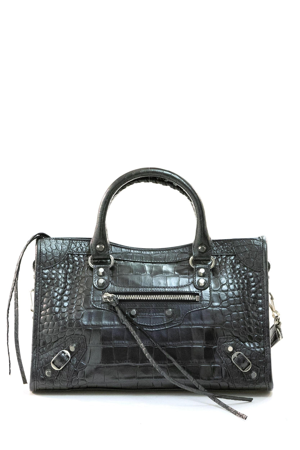 Borsa City in pelle stampa cocco color platino