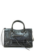 Borsa City in pelle stampa cocco color platino