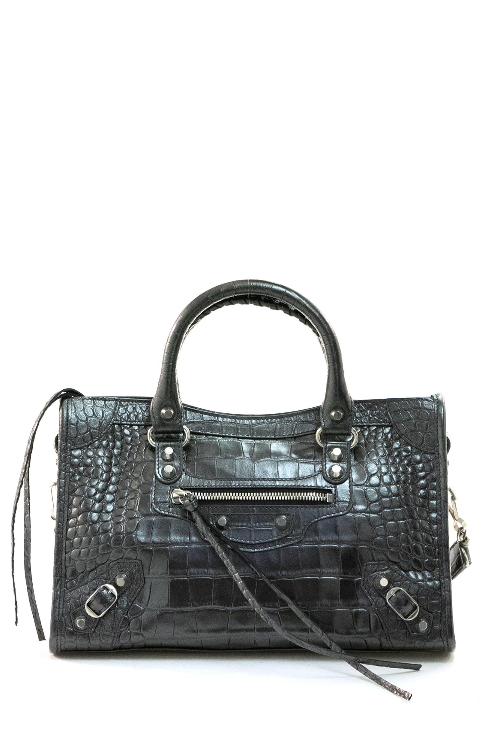 Borsa City in pelle stampa cocco color platino