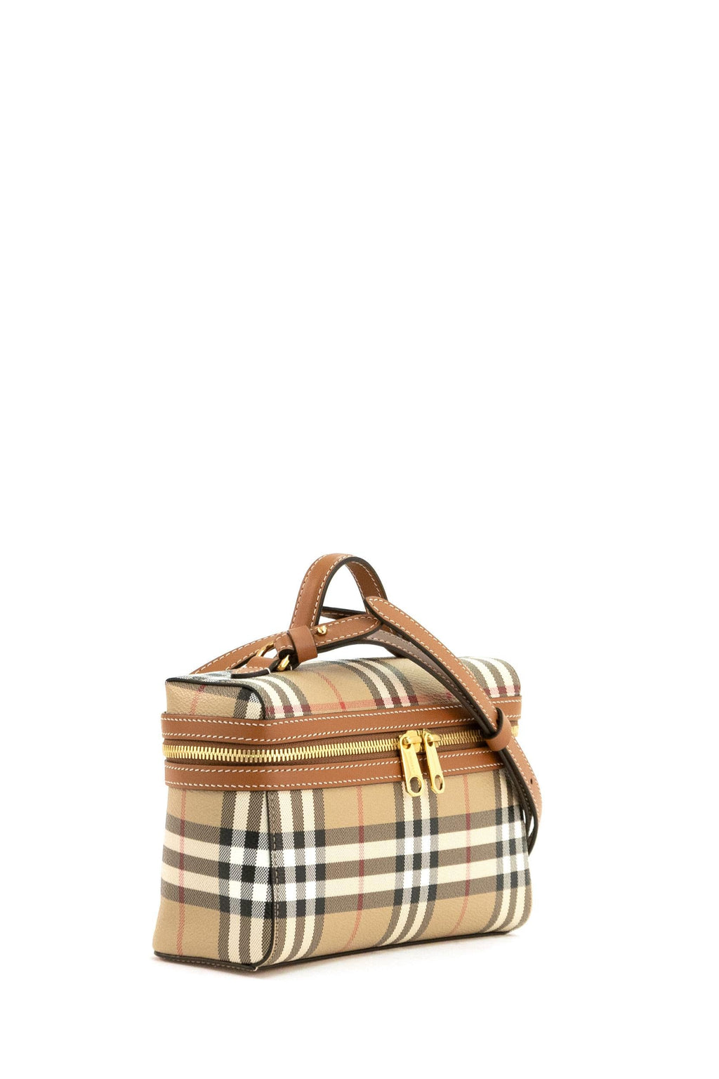 Borsa Vanity Check? di colore beige archivio