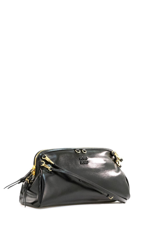 Borsa a spalla in pelle lucida color nero