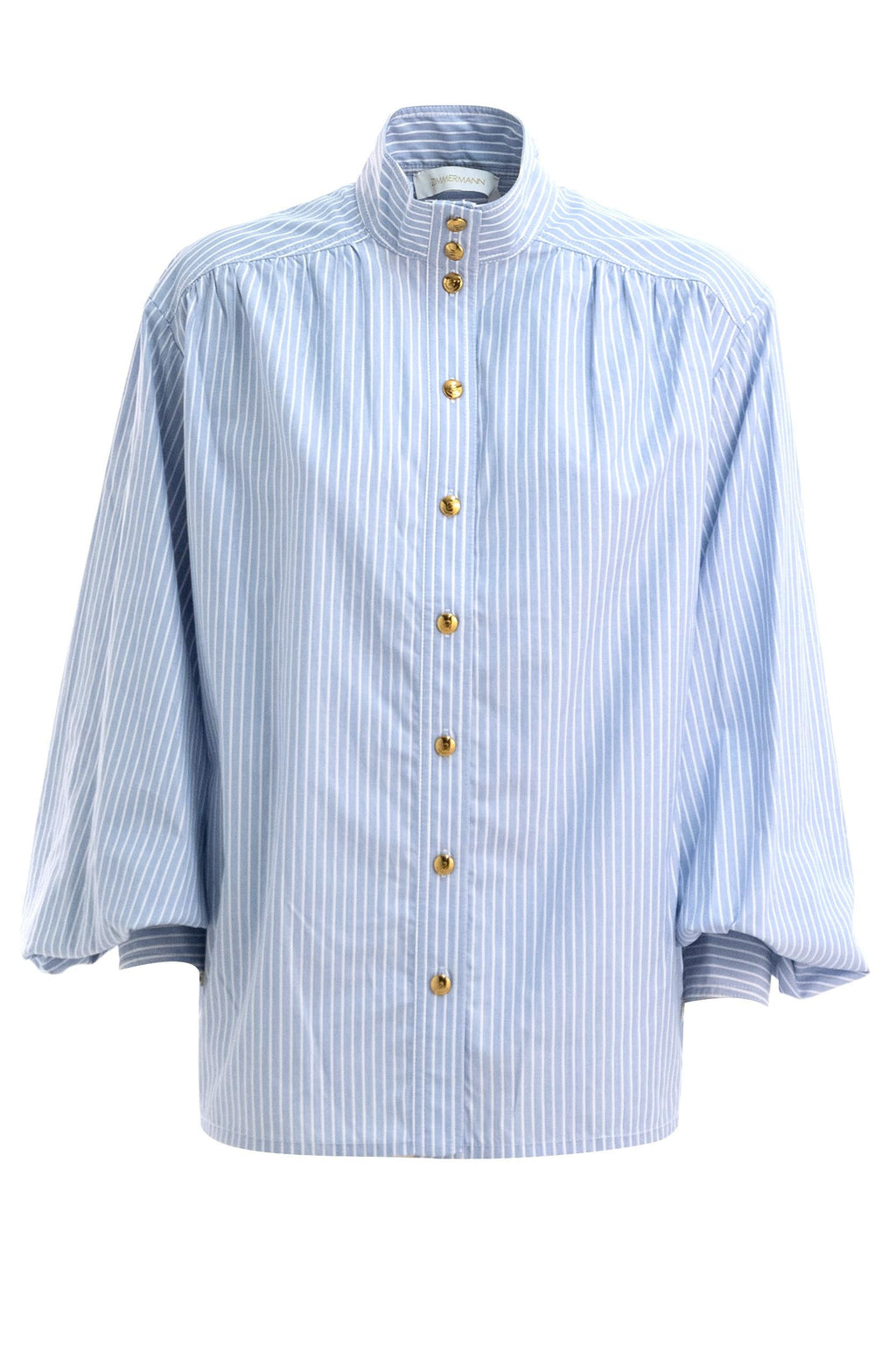 Blusa Utility a Righe Cotone Azzurro