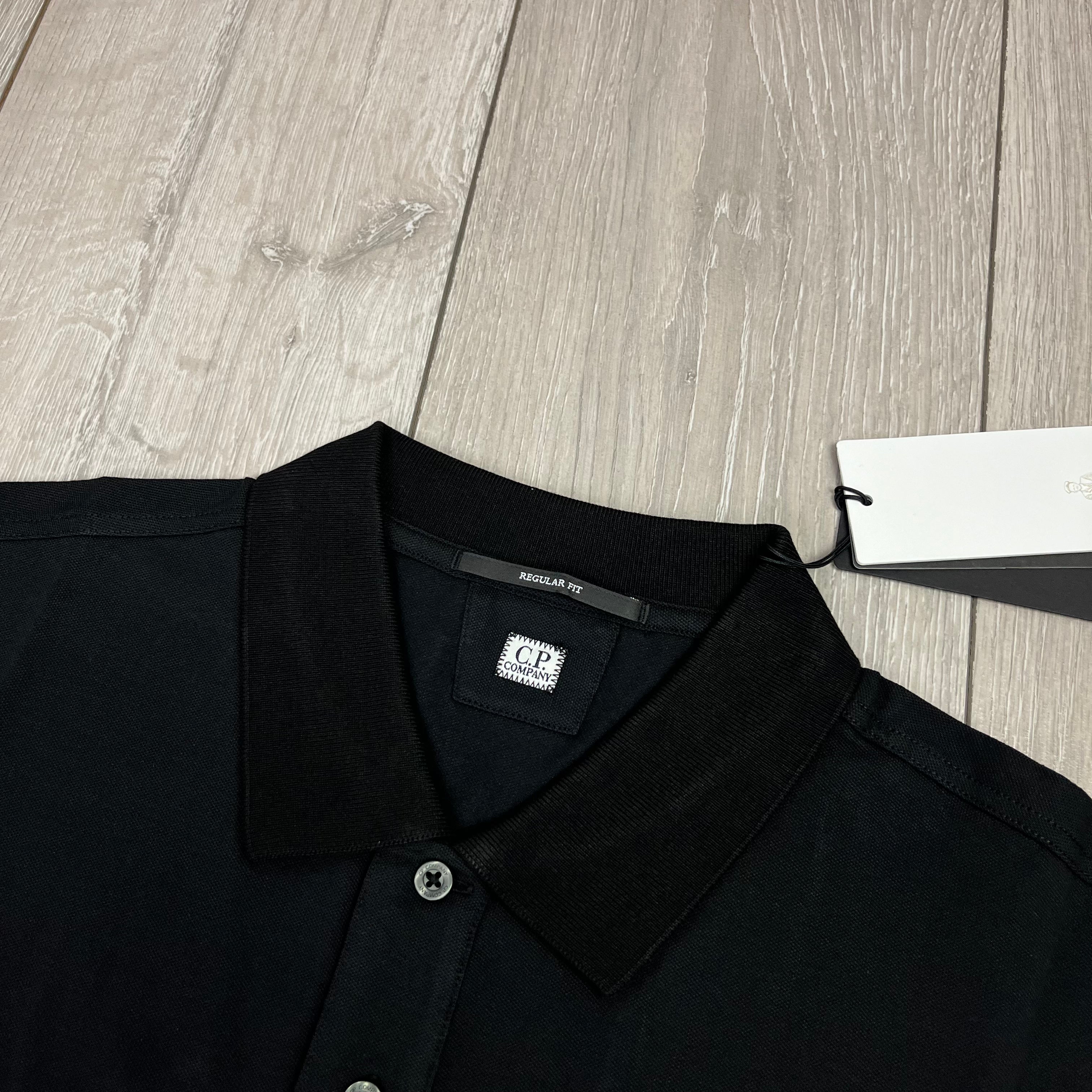 CP Company Piquet Polo Shirt - Black -Usfansport