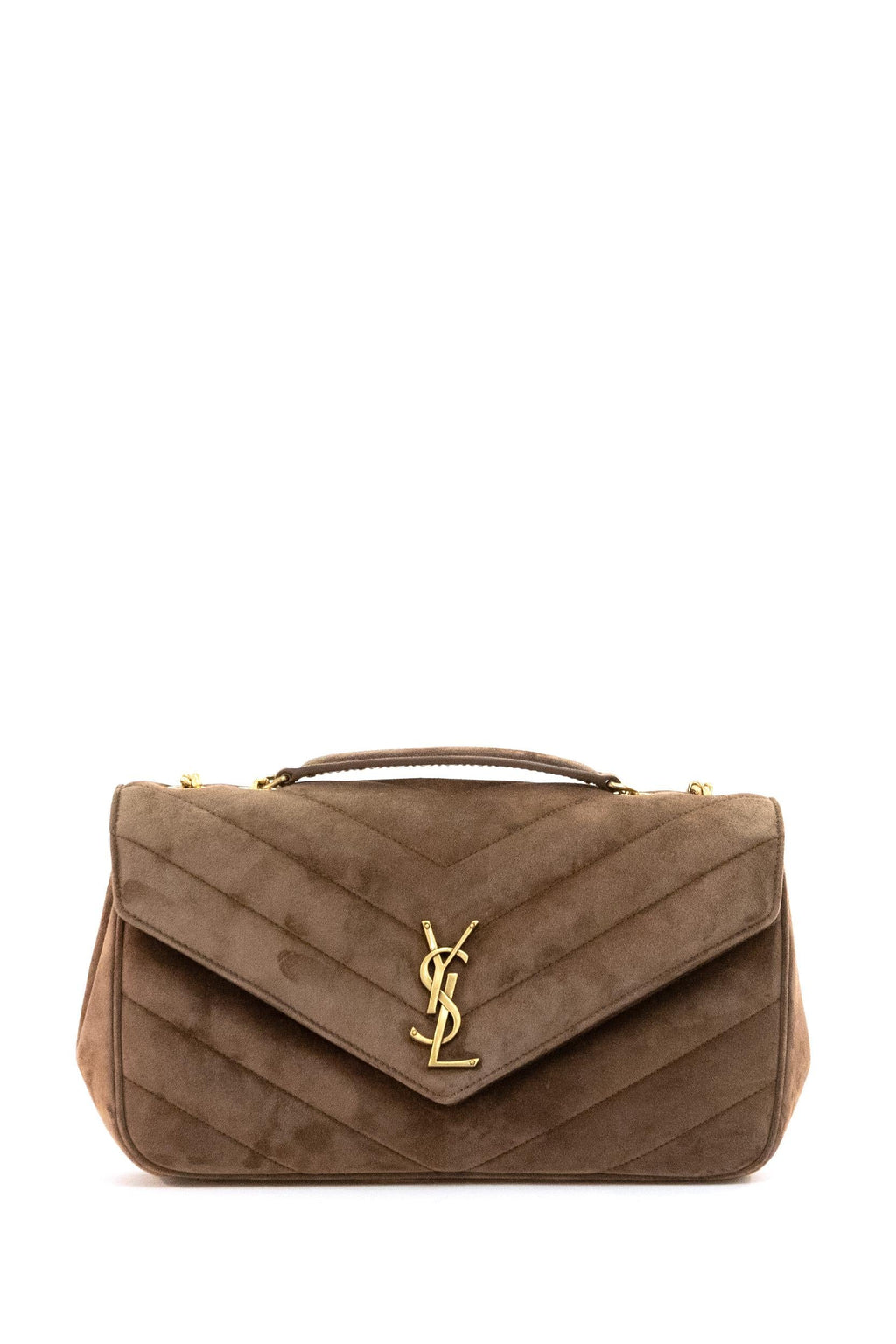 Borsa Loulou Media in suede matelassé color marrone