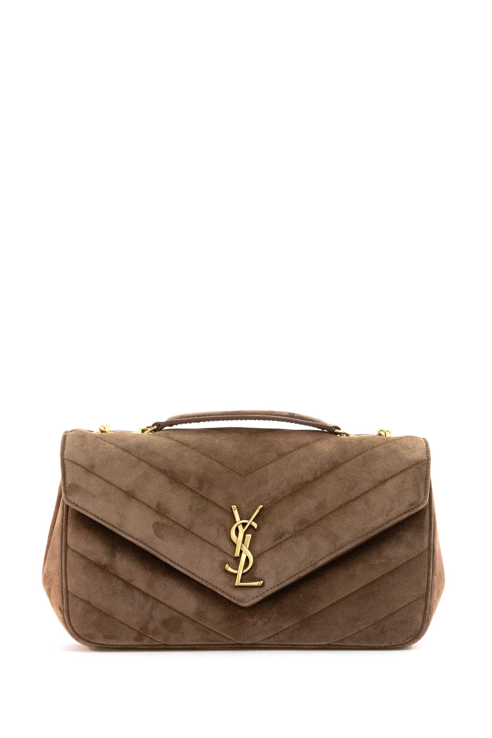 Borsa Loulou Media in suede matelassé color marrone