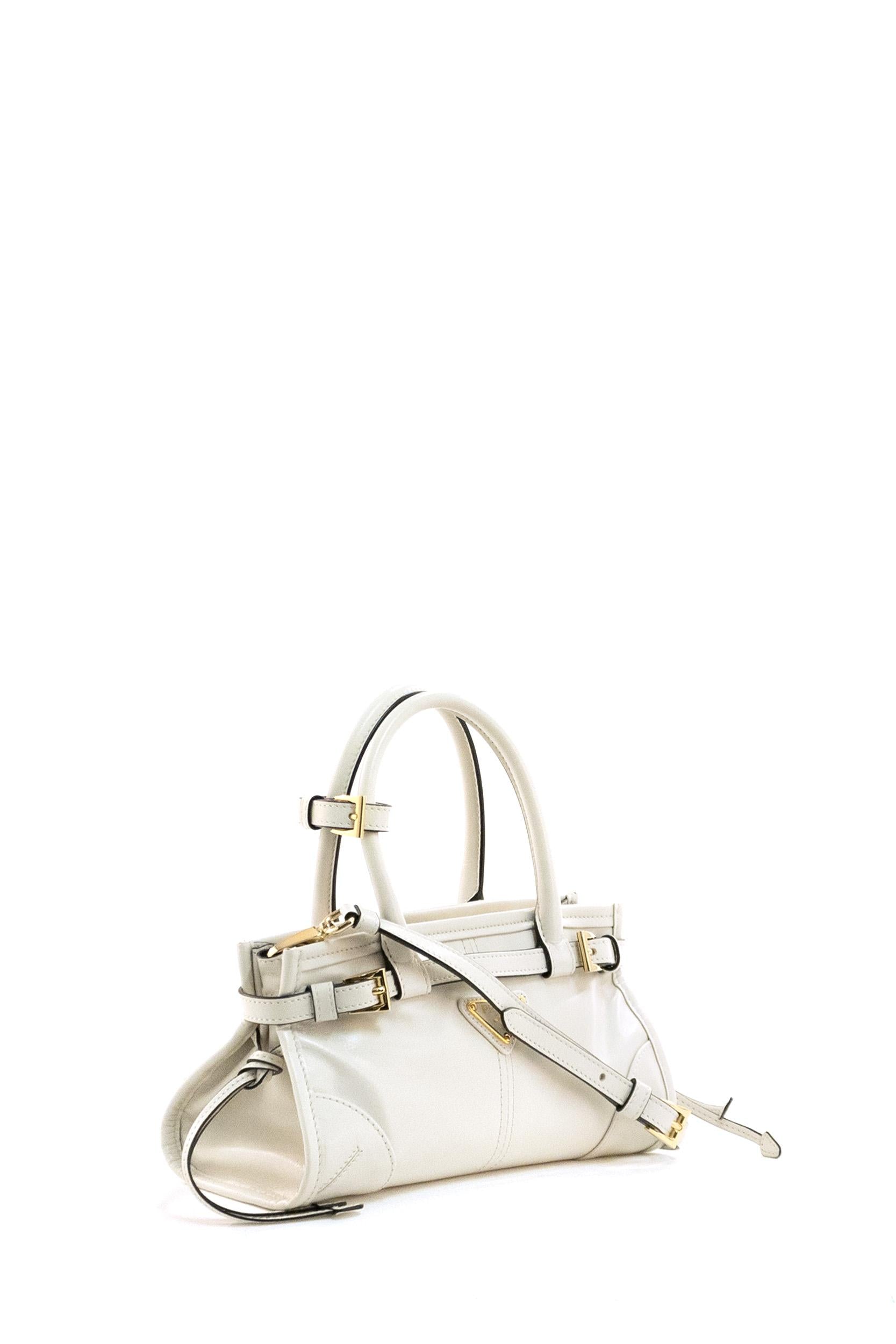 Borsa Prada Bonnie mini in pelle di colore bianco