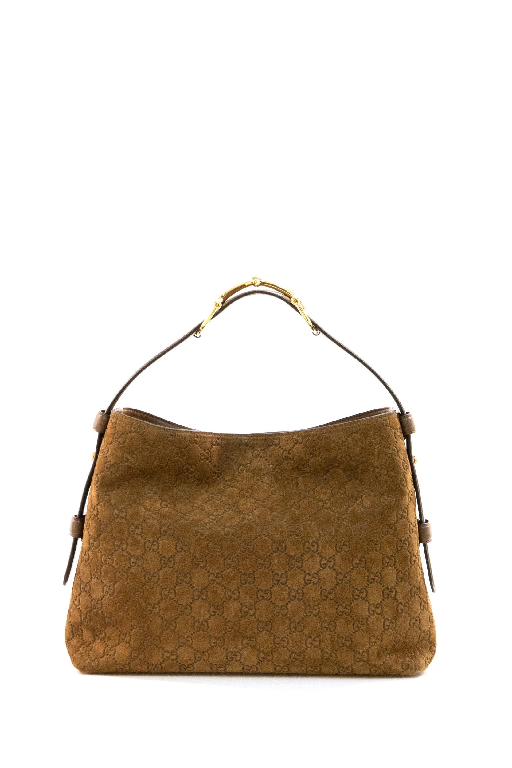 Borsa shopping Gucci Beatrix in suede GG di colore marrone