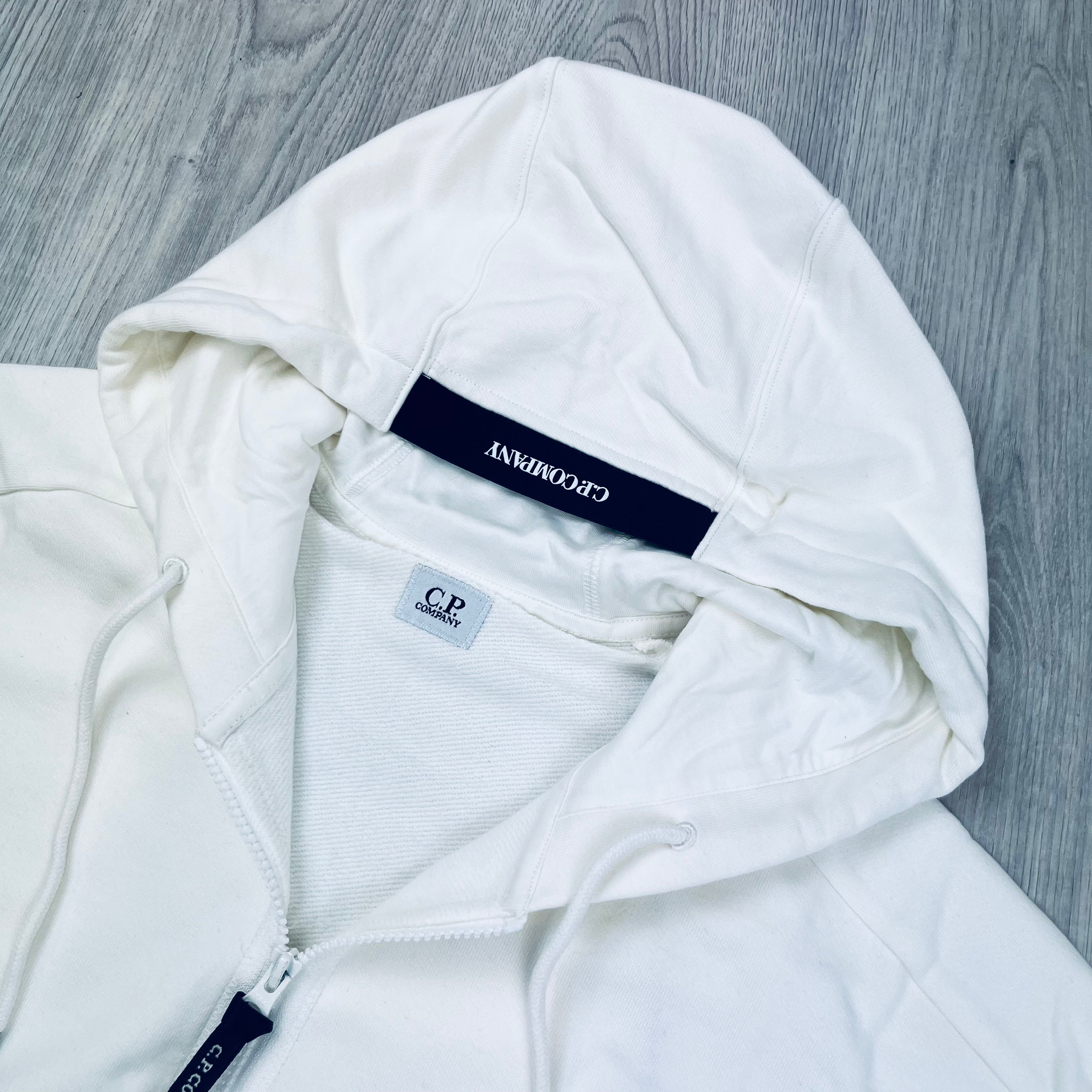 CP Company Raised Fleece Zip Hoodie - White -Usfansport