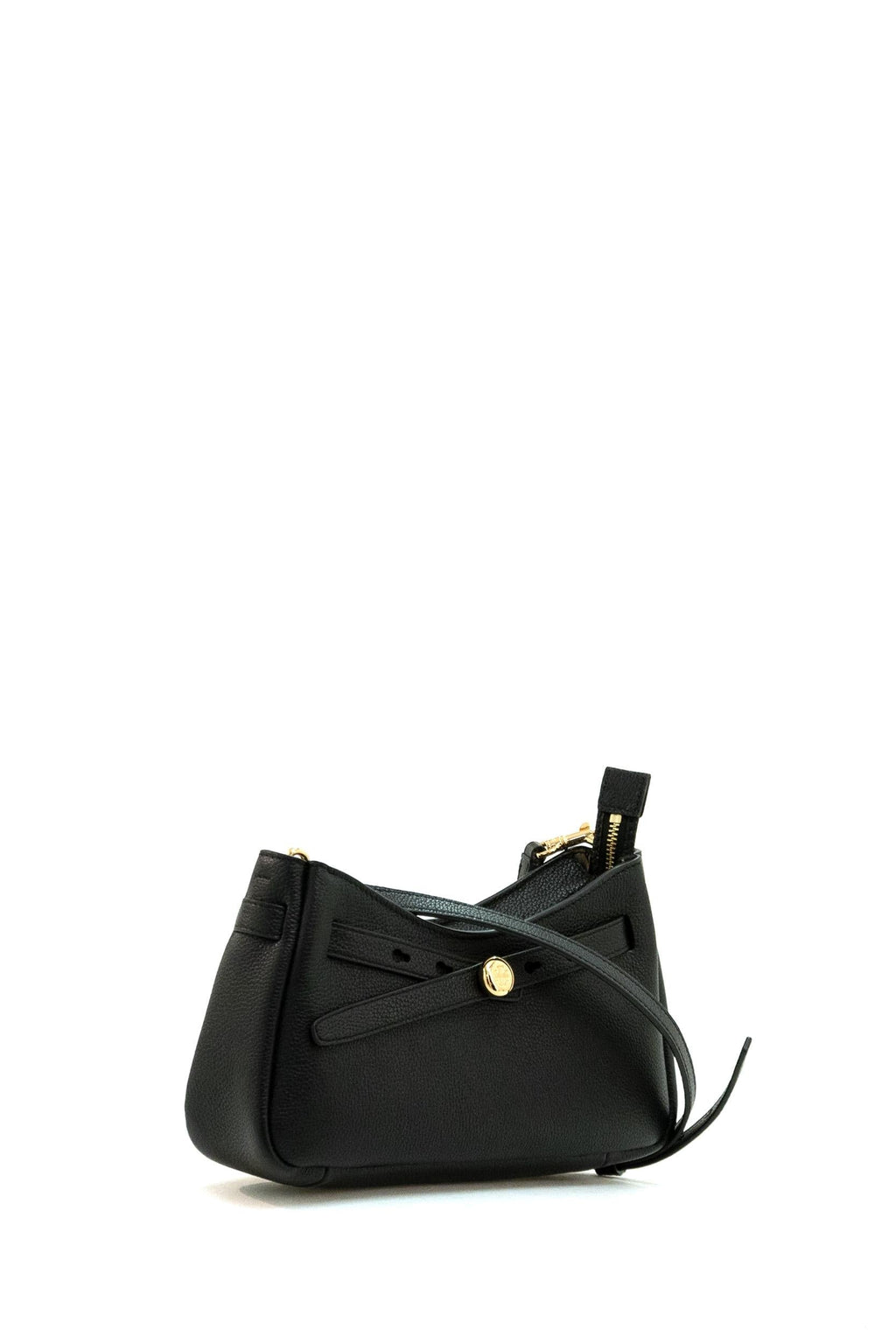 Borsa Romy Top in pelle martellata di colore nero