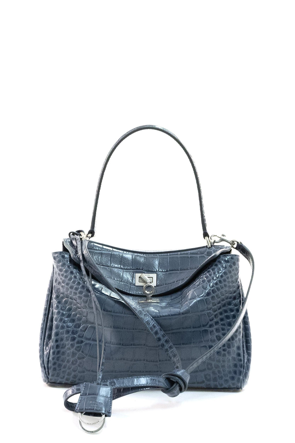 Borsa Rodeo in pelle stampa cocco color blu scuro effetto sbiadito