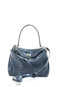 Borsa Rodeo in pelle stampa cocco color blu scuro effetto sbiadito