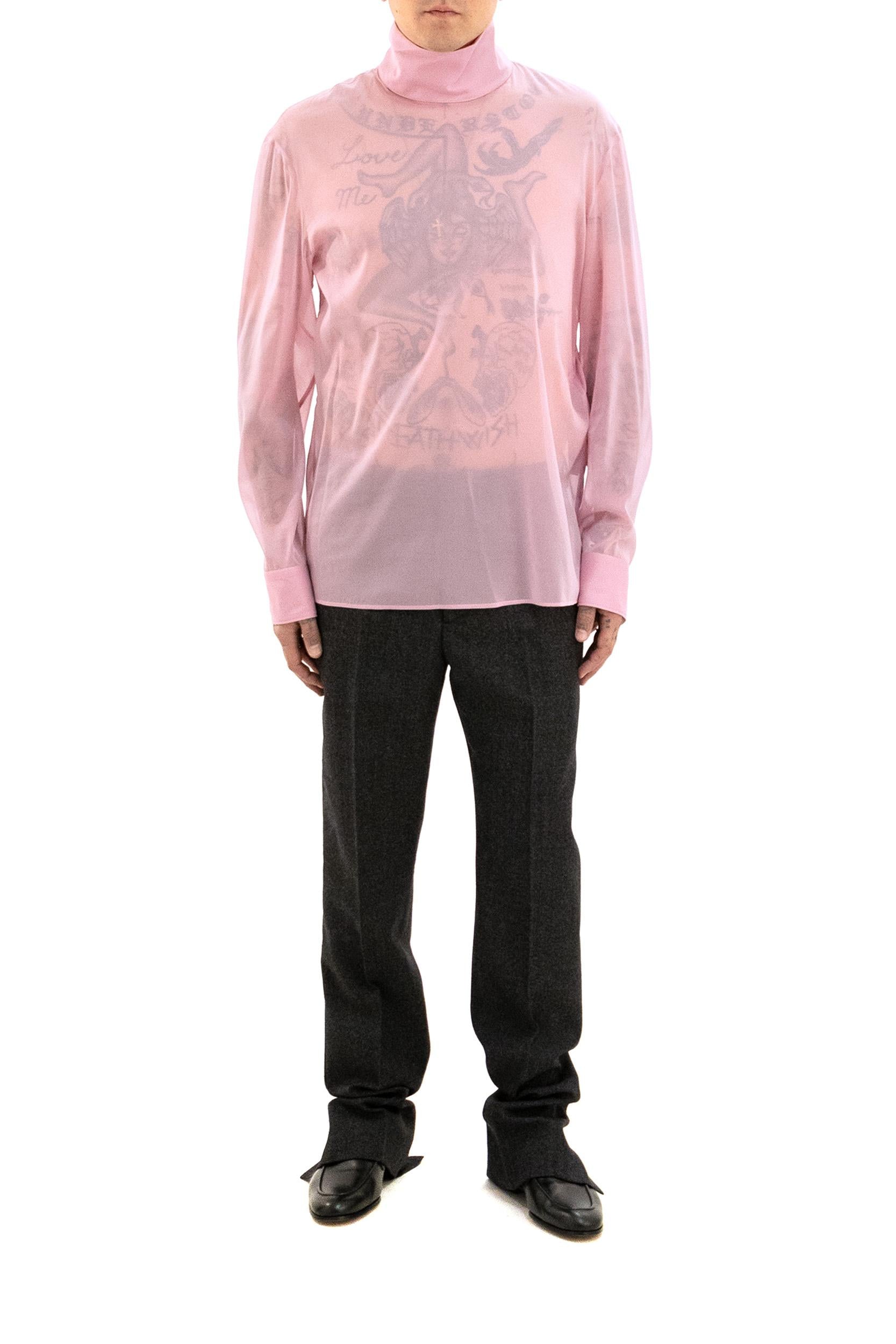 Camicia in chiffon di seta stretch color rosa