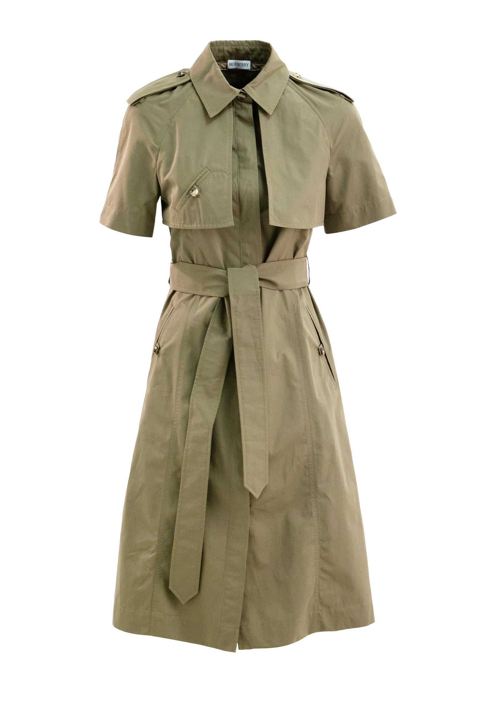 Abito trench in popeline di cotone di colore verde militare