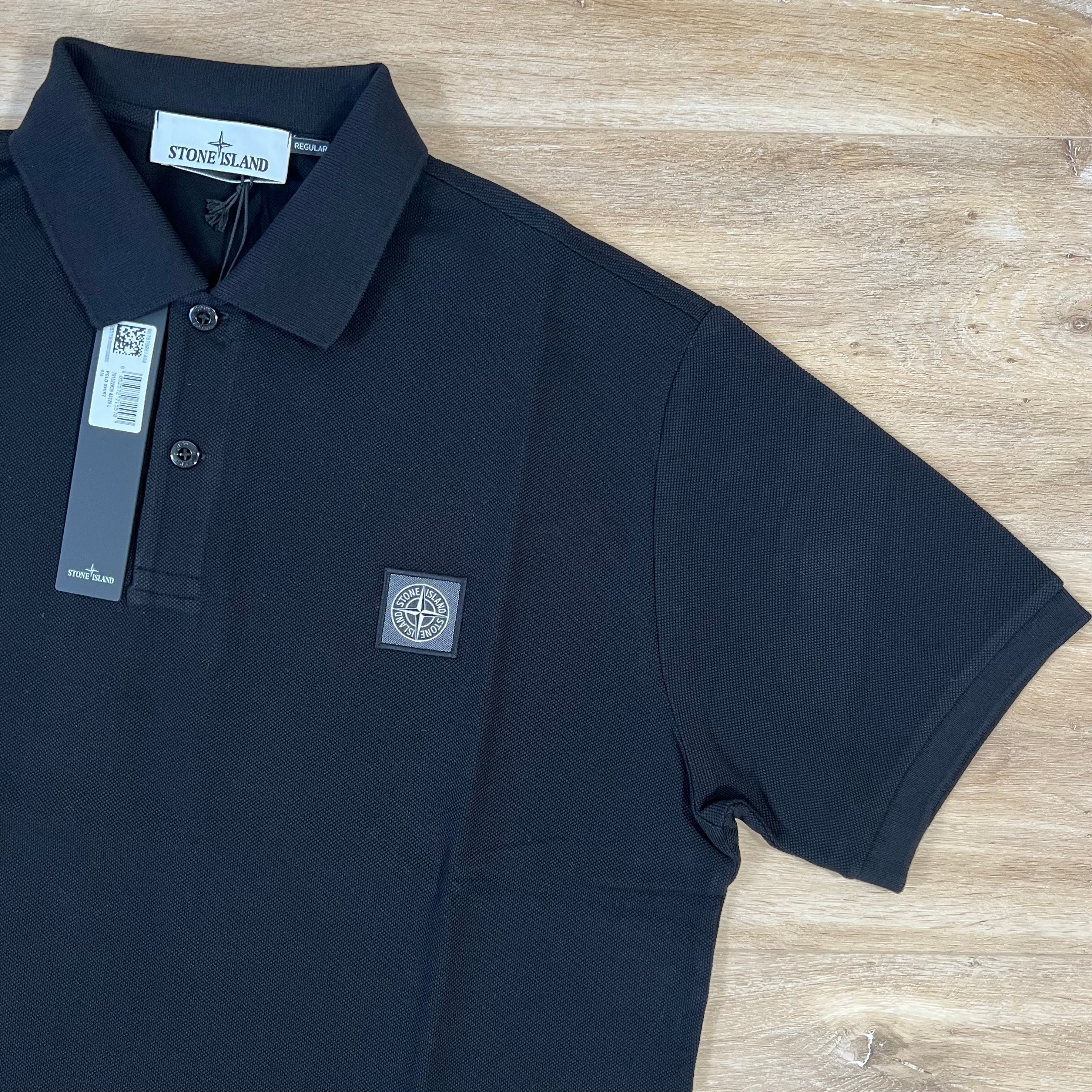 Stone Island Organic Cotton Pique Regular Fit Polo Shirt in Black -Usfansport