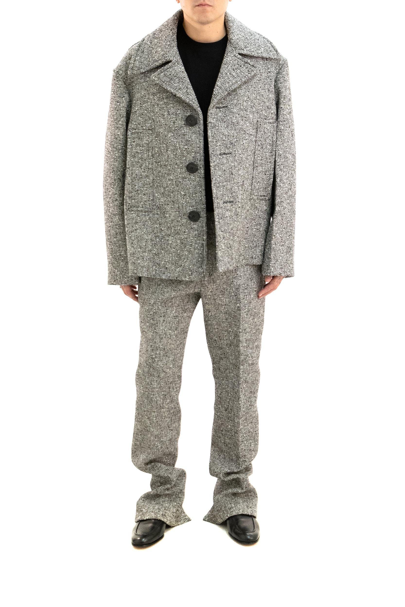 Caban in lana e cotone color grigio