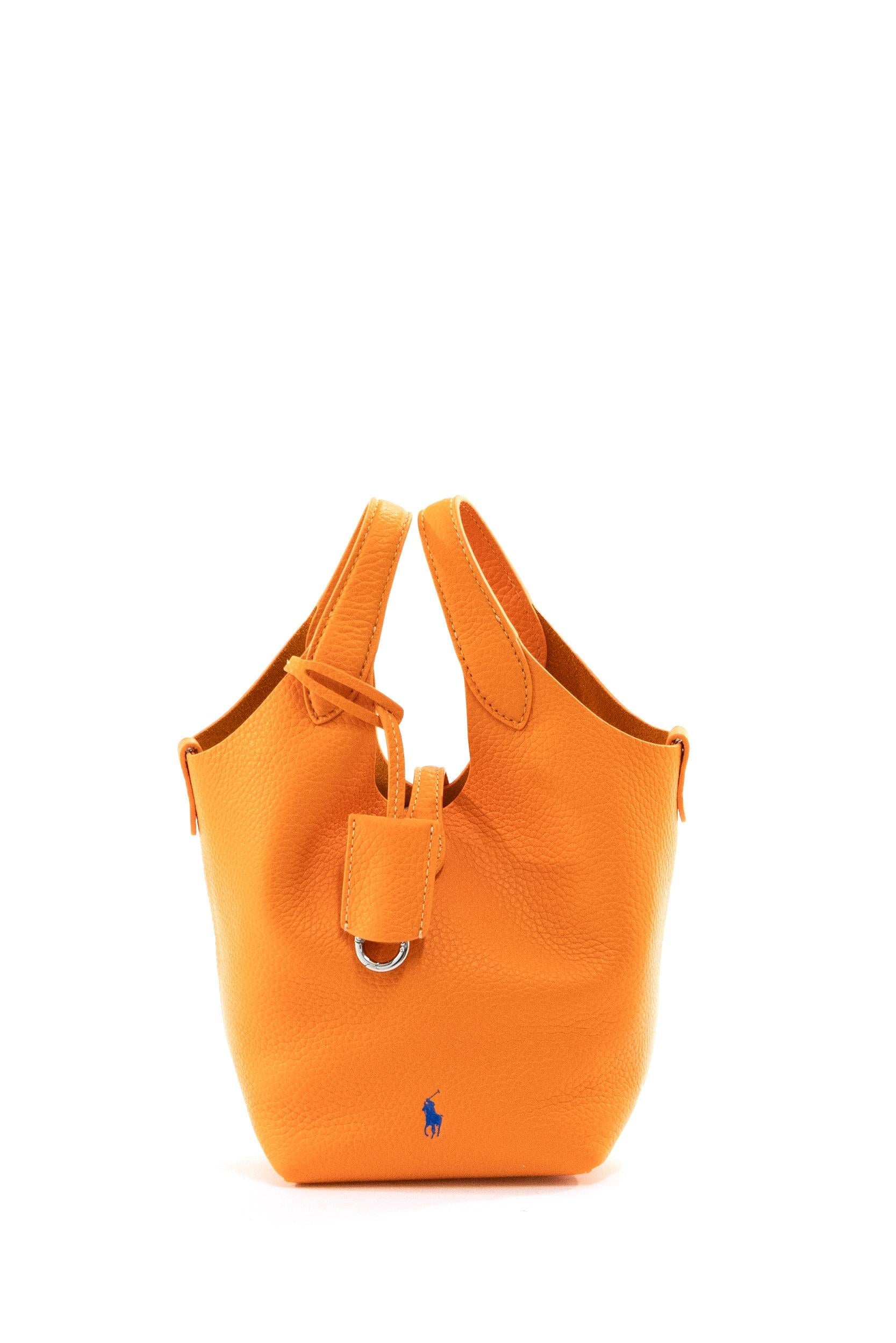 Borsa Tote Polo Play piccola in pelle martellata color arancio
