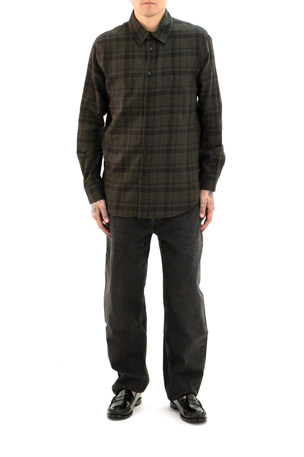 Camicia in cotone a quadri di colore verde