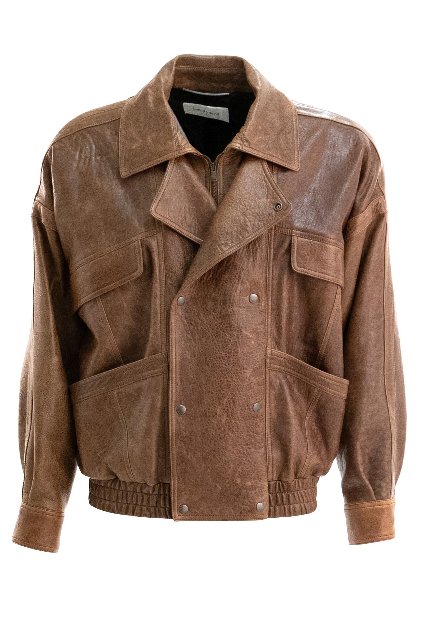 Bomber in pelle invecchiata color marrone