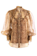 Blusa Utility con Stampa Pitonata Seta Marrone