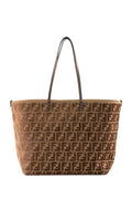 Borsa Roll Large in velluto FF jacquard color beige e marrone