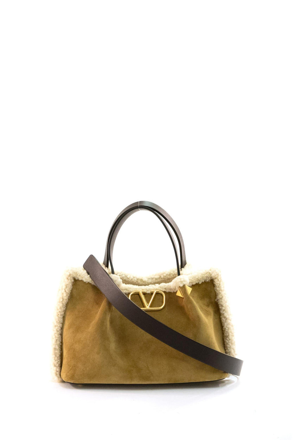Borsa Vlogo Small in suede color beige con fodera in montone